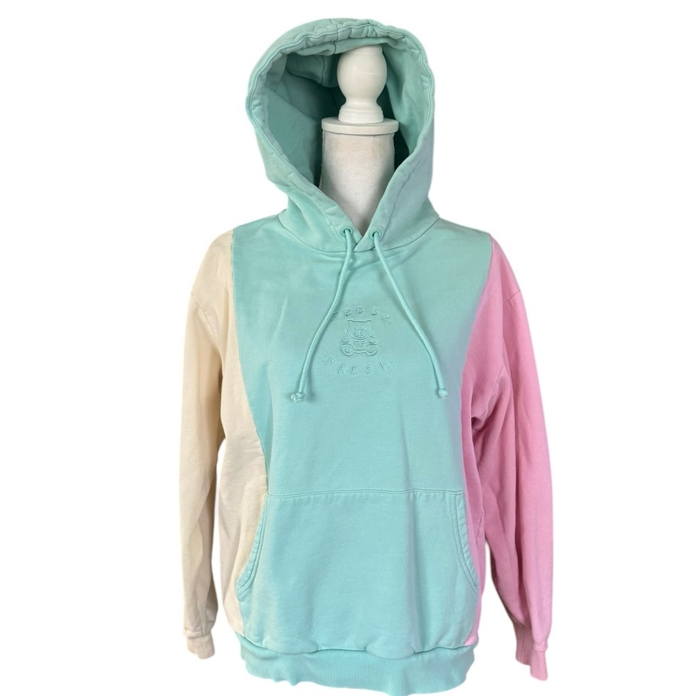 Teddy Fresh Womens Hoodie Pullover Sweatshirt Large‎ Pastel Colorblock size L